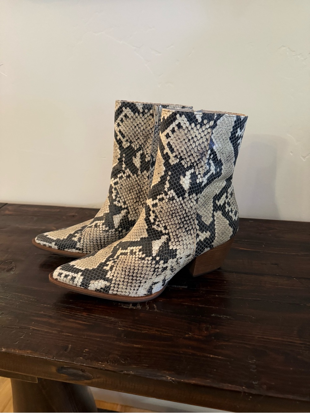 Matisse Caty Snake-Print Pointed Toe Ankle Boots - Black & Cream